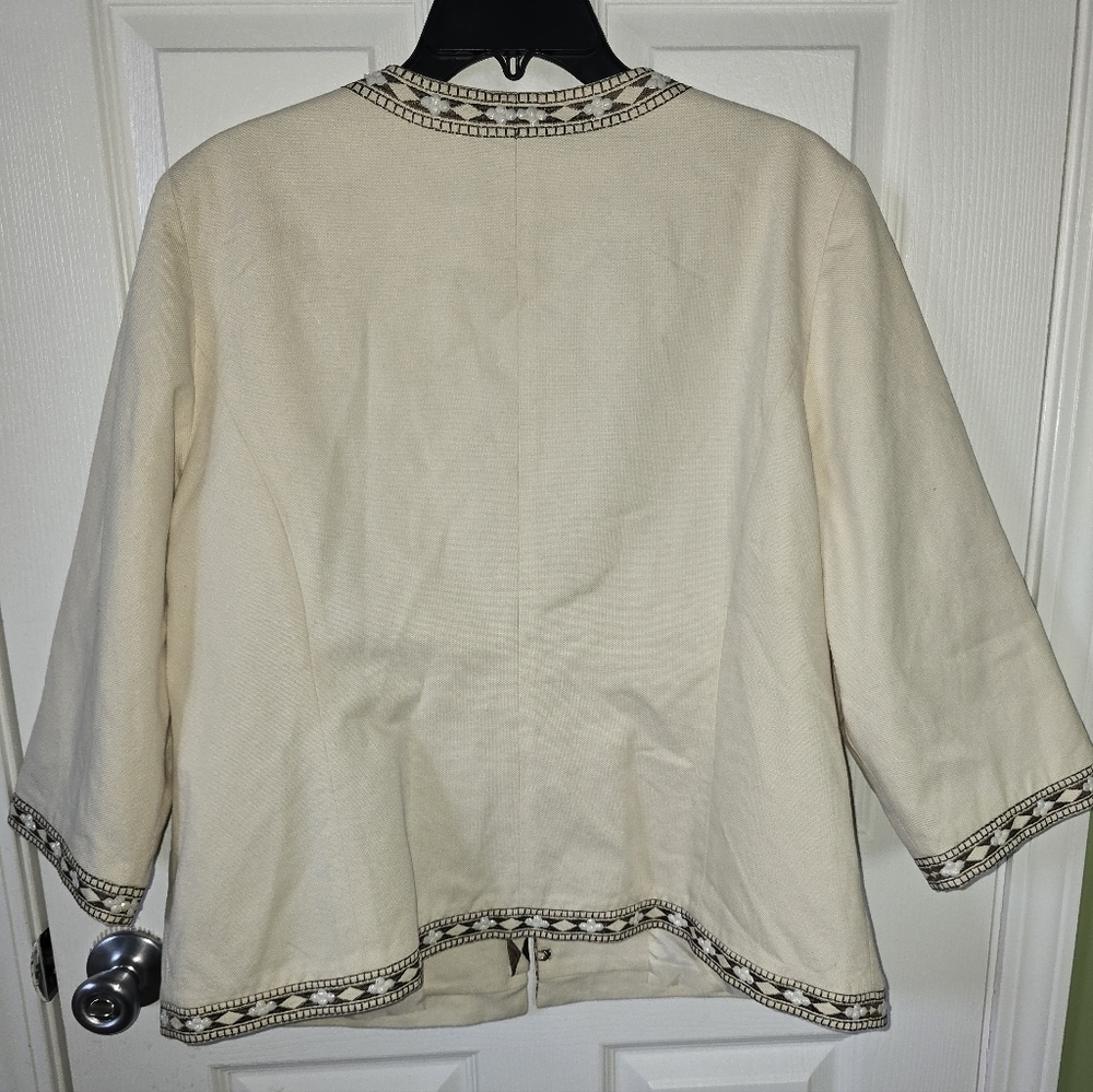 Chico's Cream and Tan Boho Collectible Embellished Jacket - Picture 10 of 10